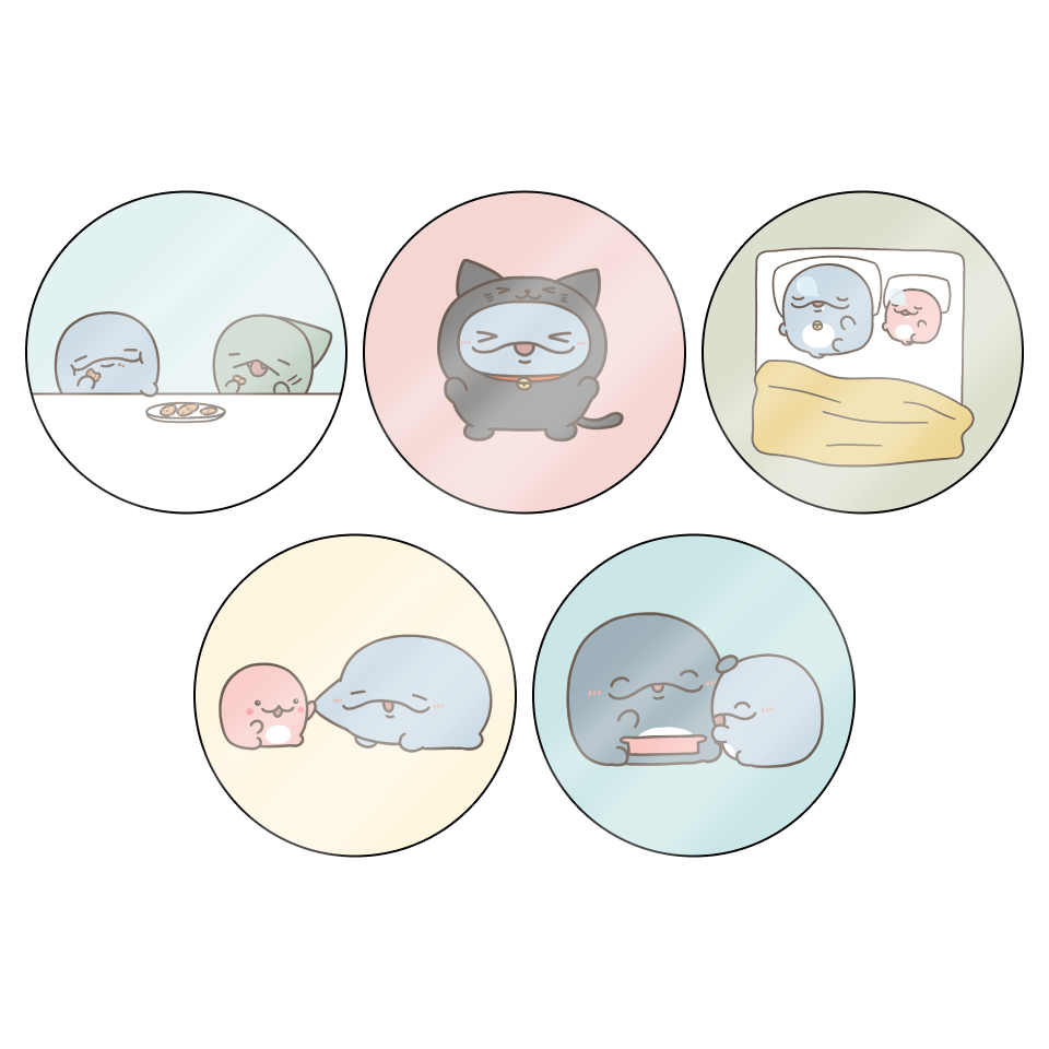 【親子イルカ】人気シーンいろいろ♪ランダム缶バッジコンプリートセット(全5種)【2月中旬発送】