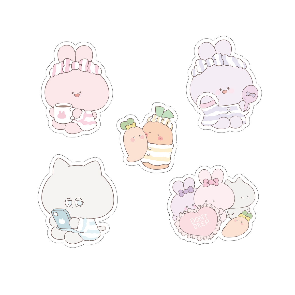 【あさみみちゃん】透け感♡パジャマパーティークリアステッカー(5枚入り)(パジャマパーティー)