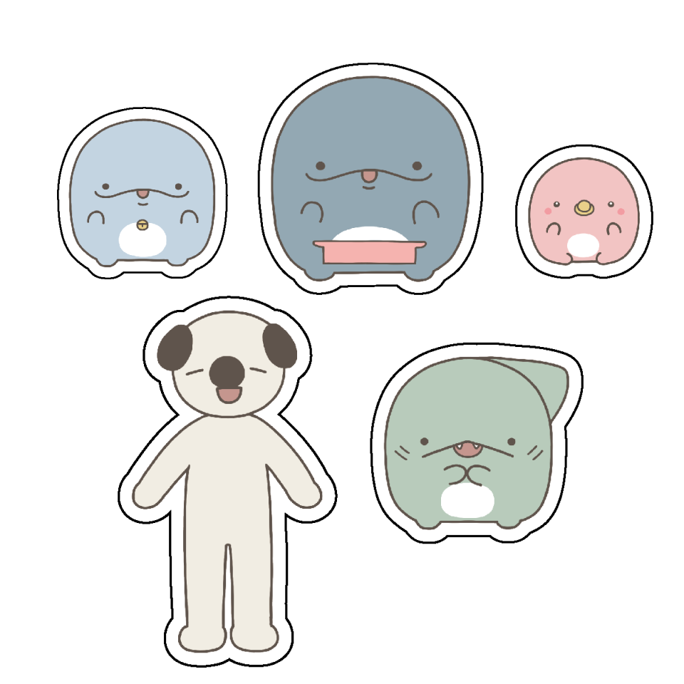 【親子イルカ】みんな集合っ✨全キャラステッカーセット(5枚入り)