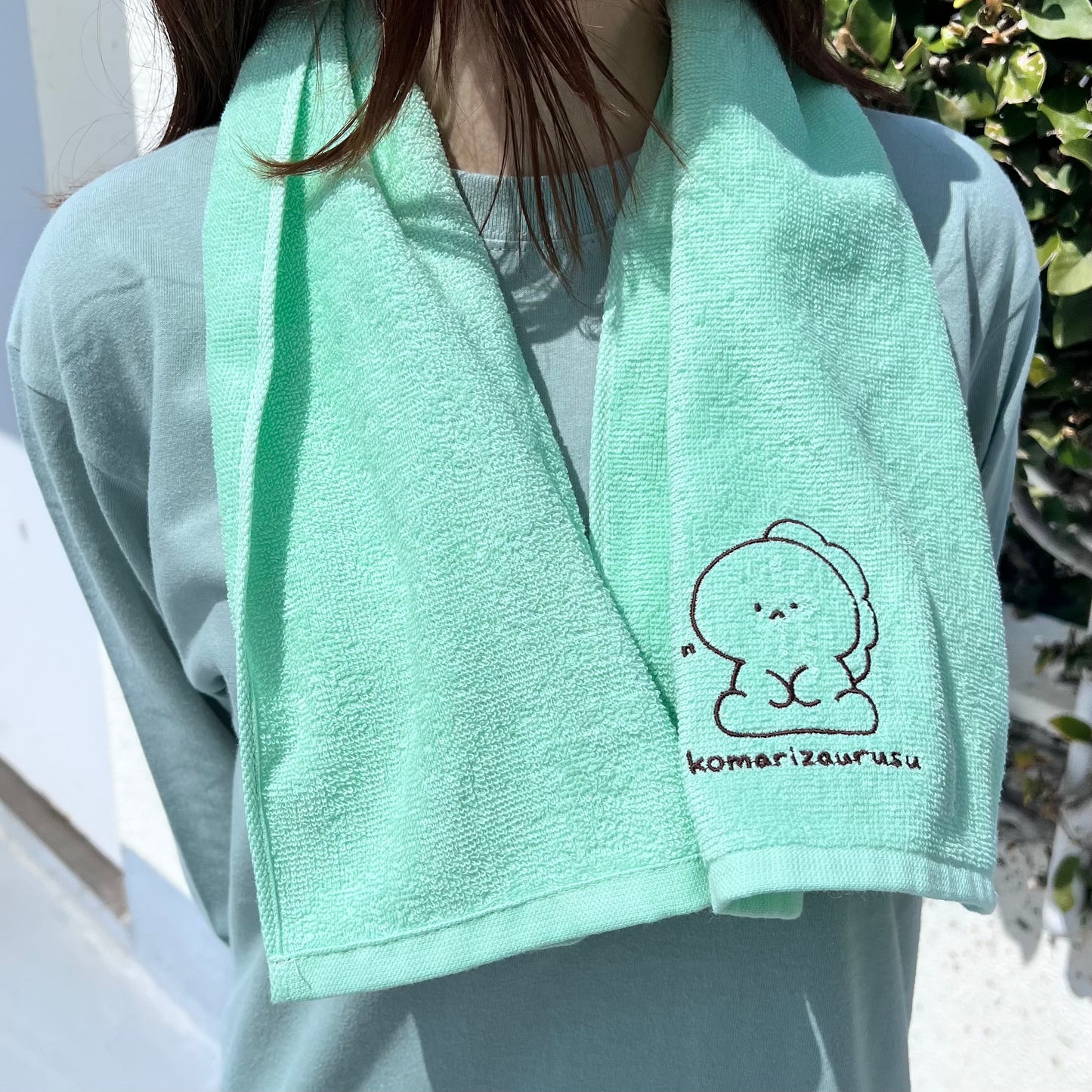 【困りザウルス】ワンポイント刺繍のフェイスタオル【5月中旬発送】