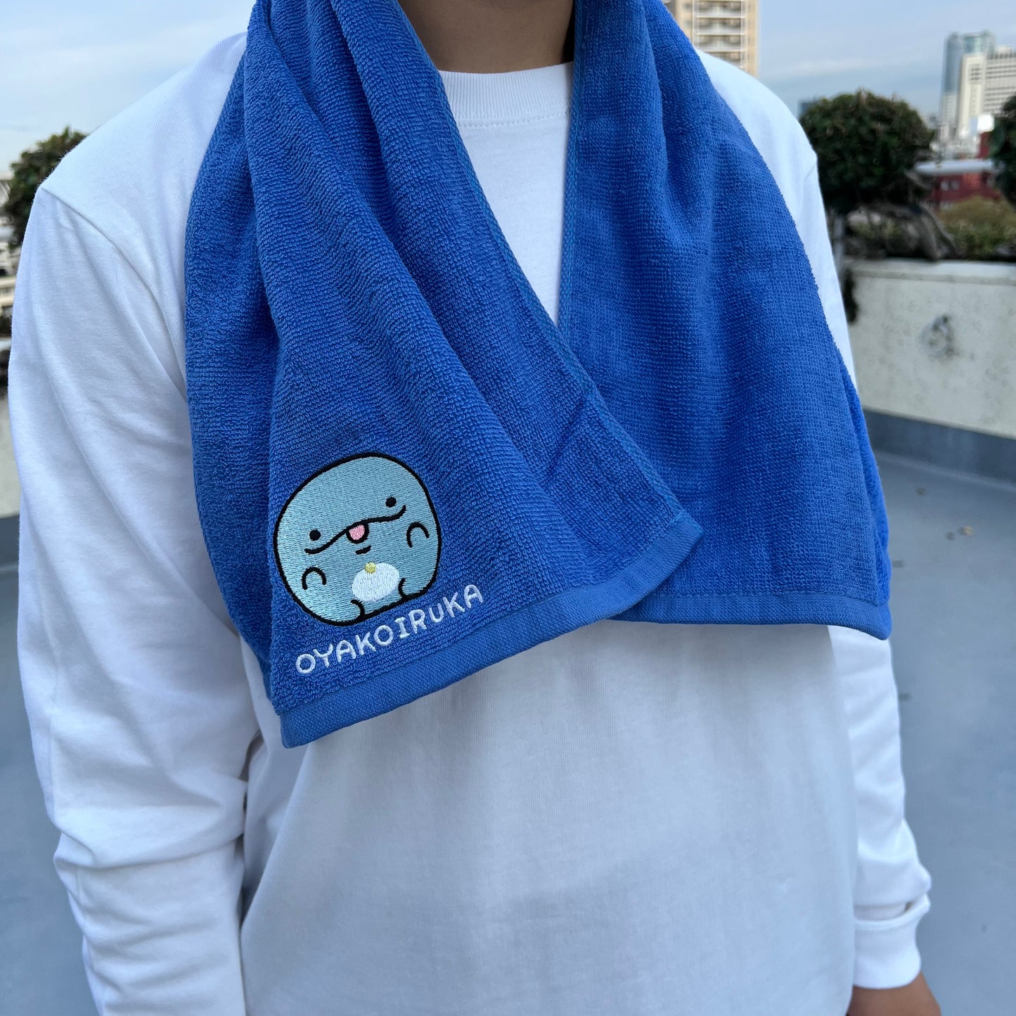 【親子イルカ】ワンポイント刺繍のフェイスタオル【5月中旬発送】