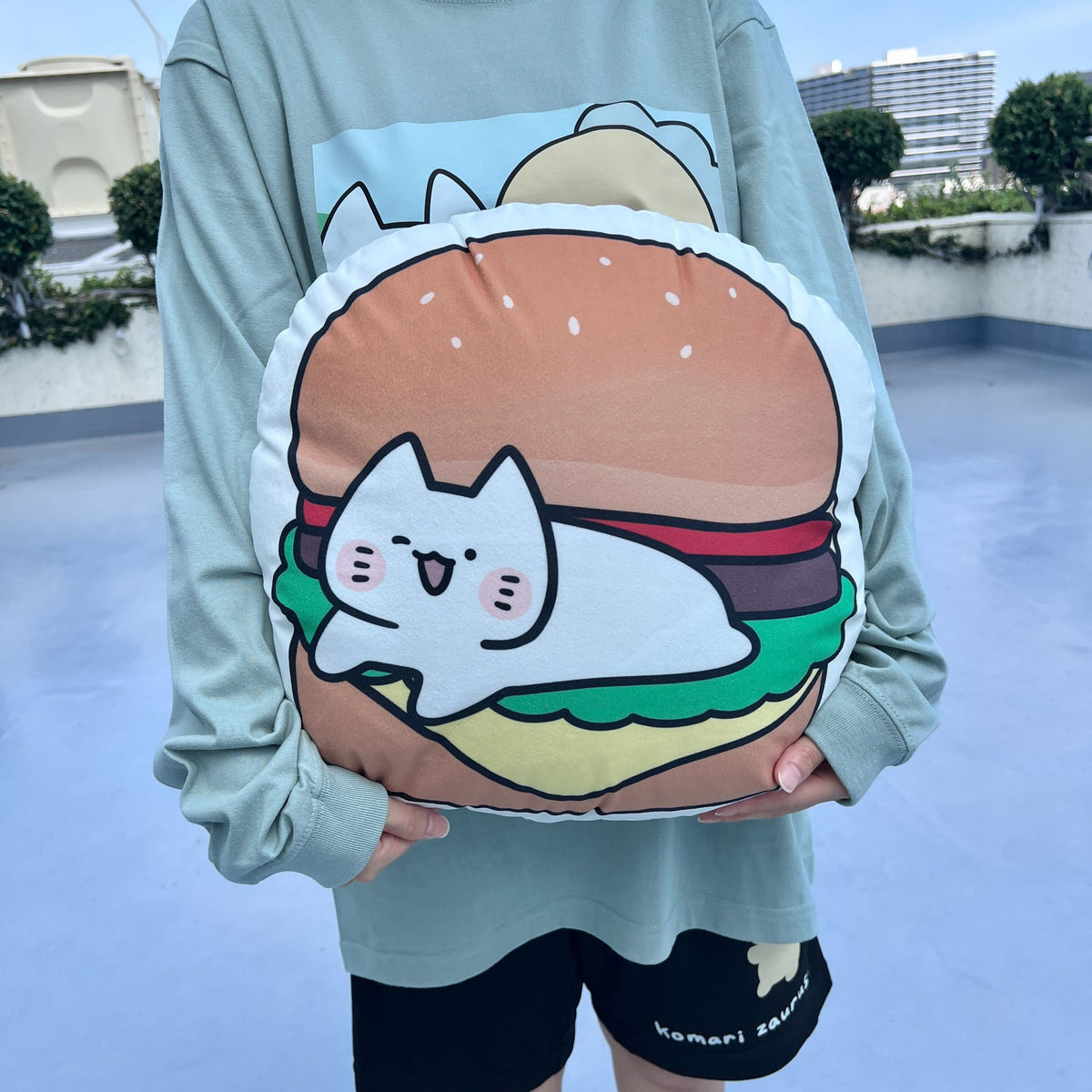 【困りザウルス】ハンバーガー🍔ビッグダイカットクッション【10月中旬発送】