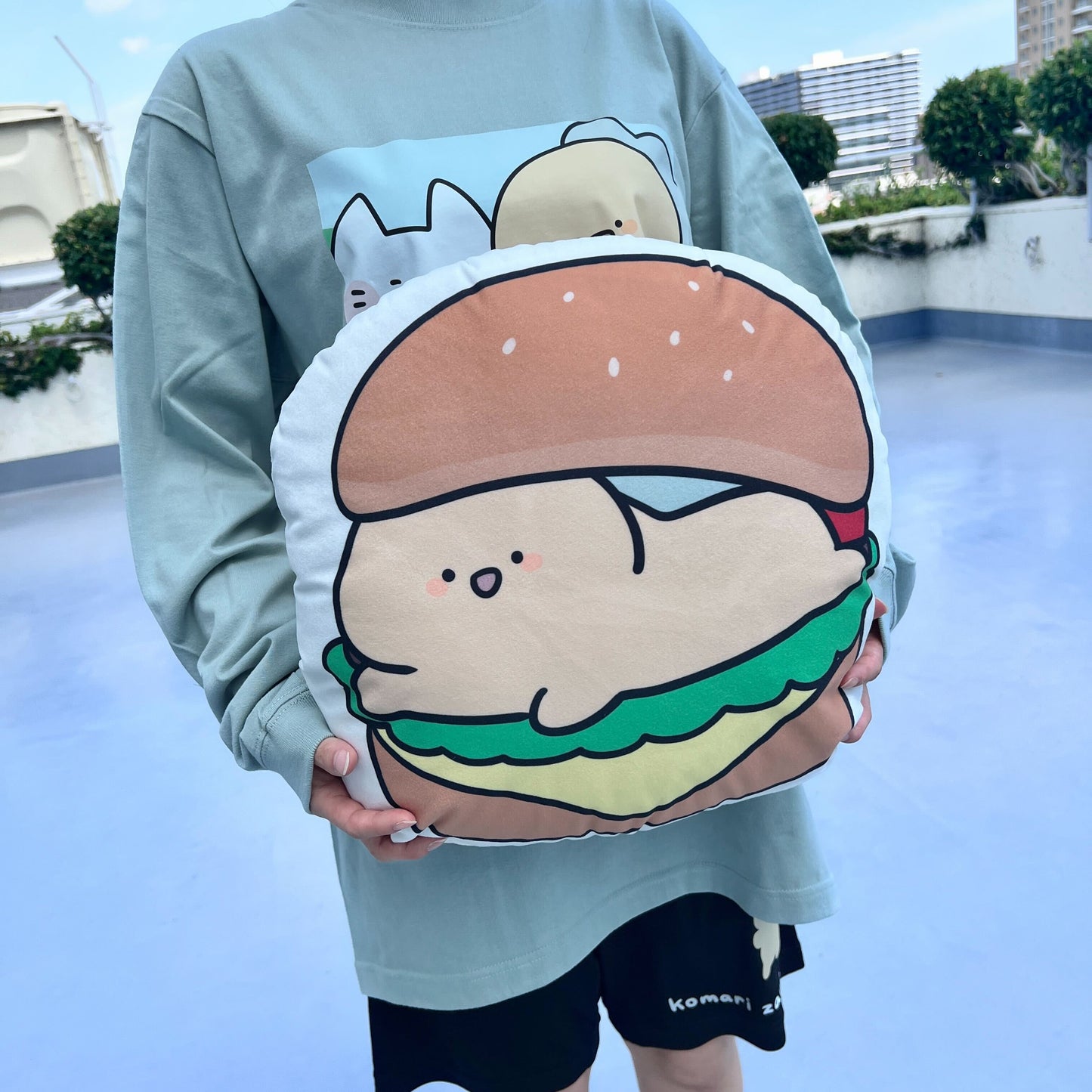 [KOMARIZAURUSU] Hamburger 🍔 Big Die-Cut Cushion [Shipping in mid-October]