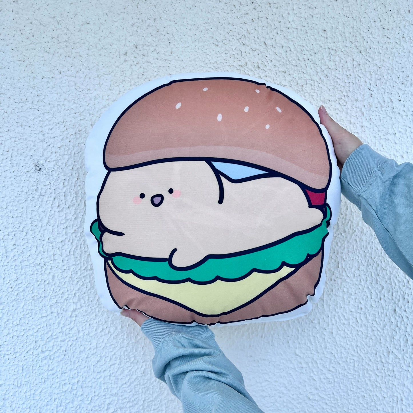 [KOMARIZAURUSU] Hamburger 🍔 Big Die-Cut Cushion [Shipping in mid-October]