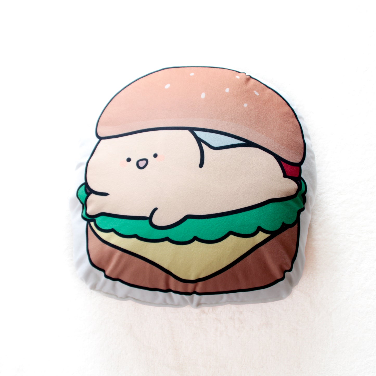 [KOMARIZAURUSU] Hamburger 🍔 Big Die-Cut Cushion [Shipping in mid-October]