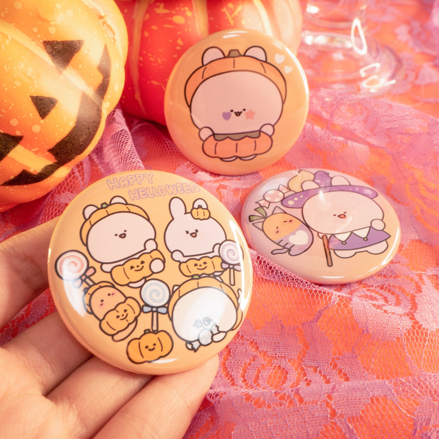 [Asamimi-chan] Distintivo di latta casuale di Happy Halloween (tutti e 3 i tipi) [spedito a fine ottobre]