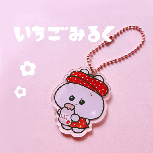 [Asamimi-chan] Porte-clés en acrylique (Strawberry Milk) (Rétro) [Expédié mi-novembre]