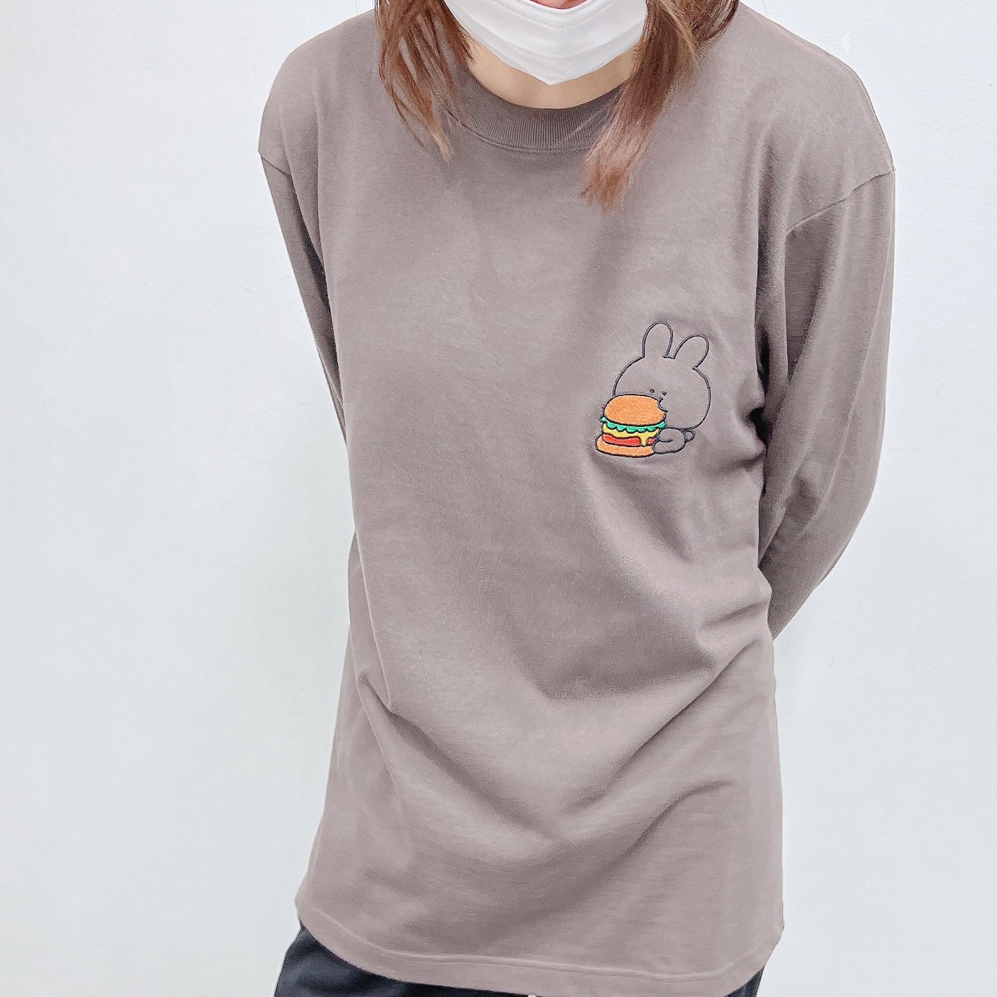 【あさみみちゃん】長袖刺繍Tシャツ（ハンバーガー）【8月中旬発送】