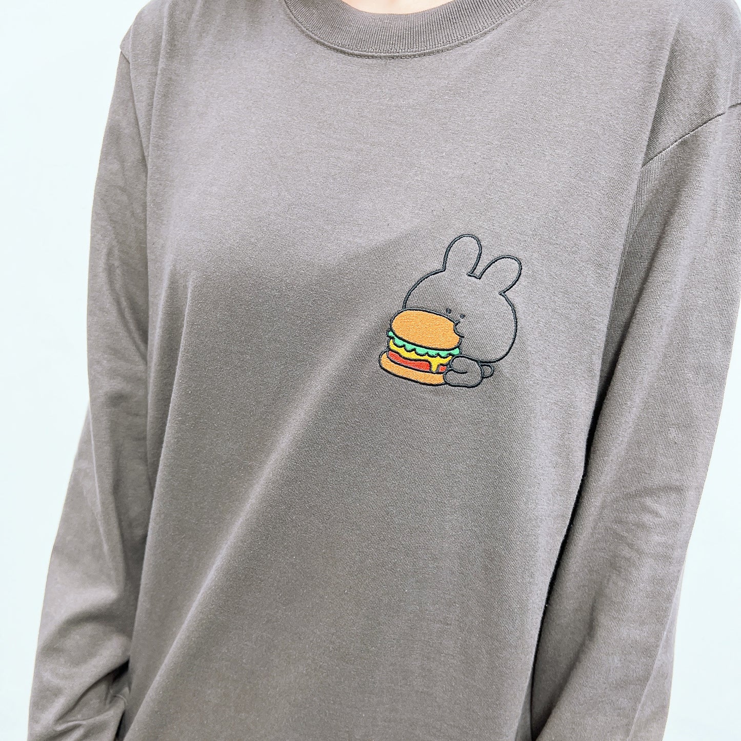 【あさみみちゃん】長袖刺繍Tシャツ（ハンバーガー）【8月中旬発送】